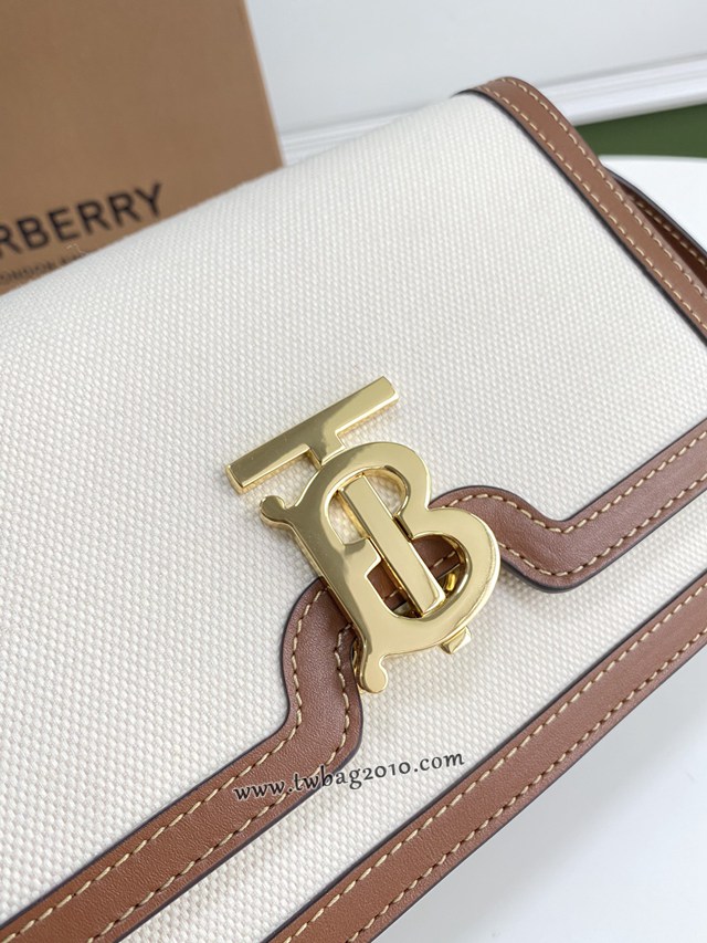 Burberry專門店新款小號TB專屬標識雙色帆布拼皮鎖扣包 巴寶莉經典款女士單肩包 yxb1364